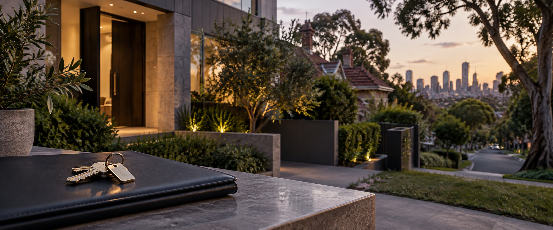 Melbourne home, property contract folder and keys for Victorian conveyancing services